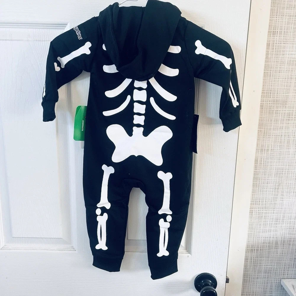 Halloween Skeleton Costume Tipsy Elves 12 Months Baby New Hood Black & White AAA